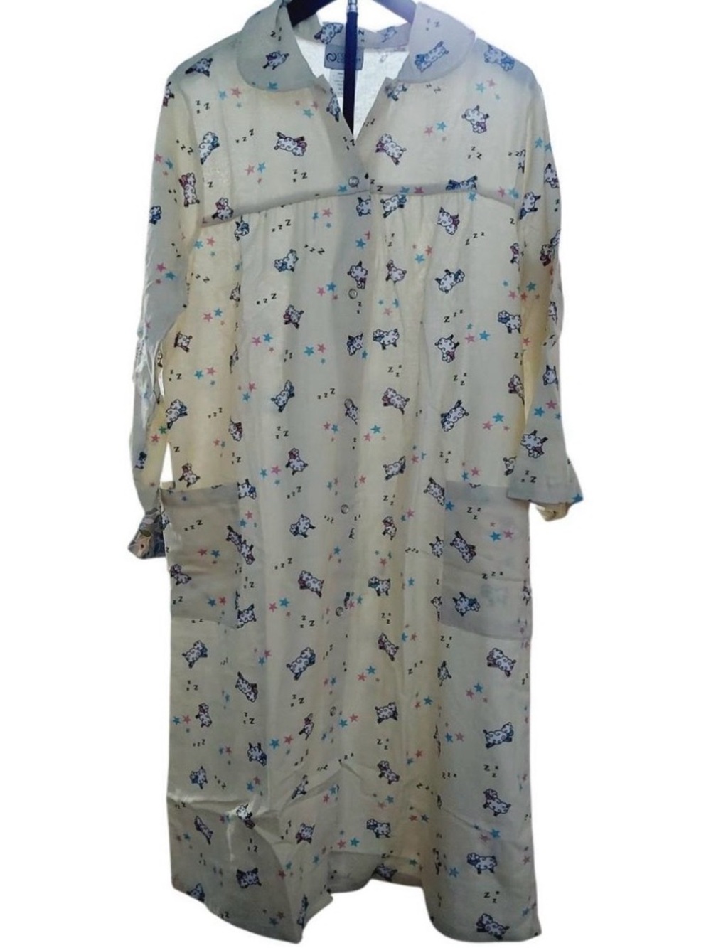 Vintage Cozee Corner Sheep Print Flannel Nightgown Robe Pajama Dress